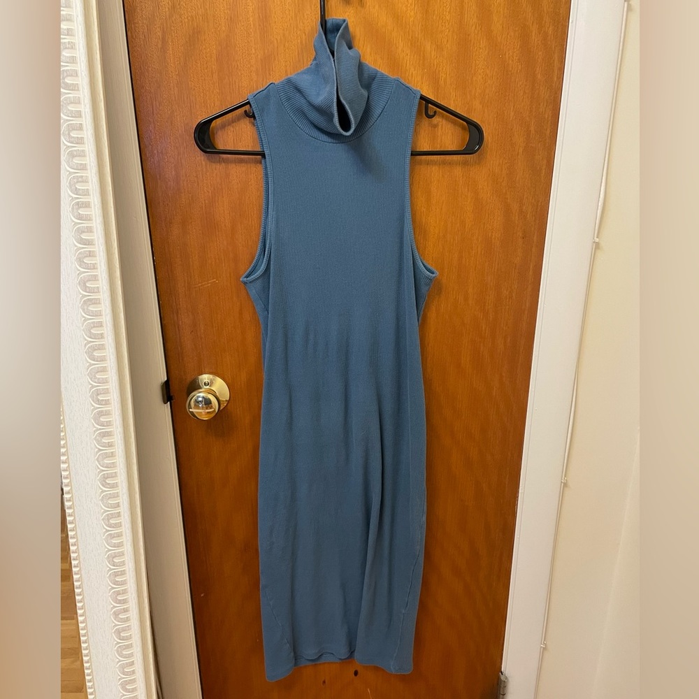 Zara blue bodycon sleeveless turtleneck midi dress - small